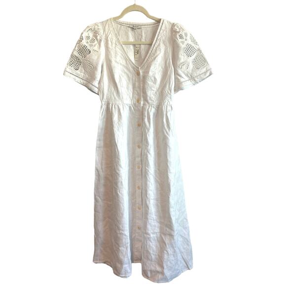 Madewell Cassie Button-Front Midi Dress in Linen White Size XXS - Picture 4 of 10
